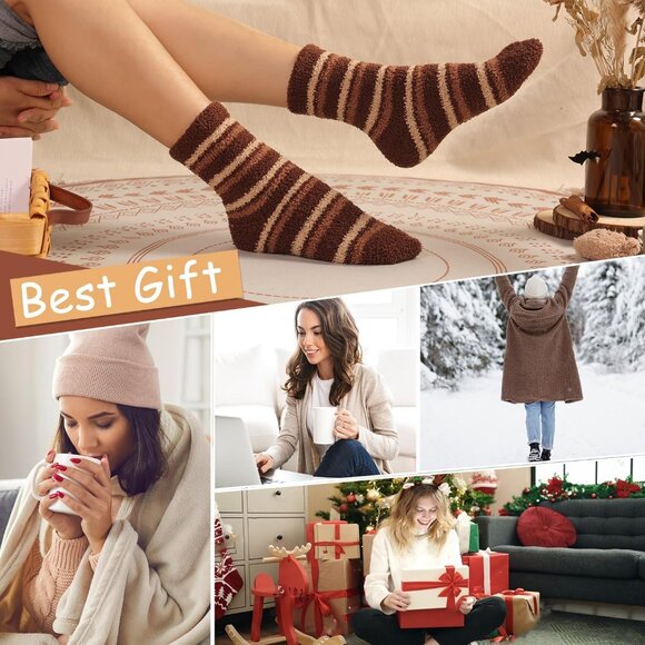 Plush Slipper Socks Women Colorful Warm Fuzzy Crew Socks Cozy Soft Caramel - Picture 6 of 7